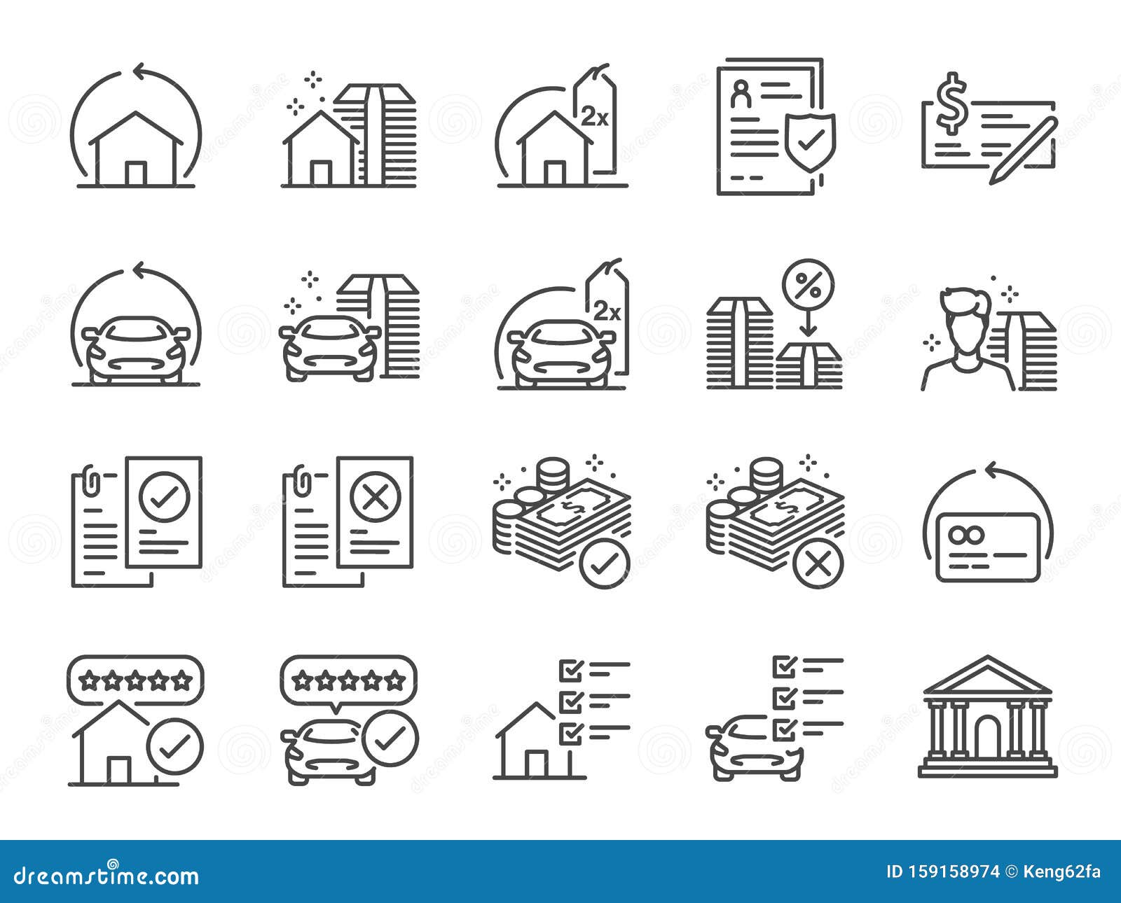 refinance line icon set. included icons as mortgage, loan,ÃÂ interest rate, asset, home, car and more.